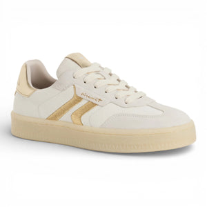 Women's White Leather Golden Stripes Sneakers