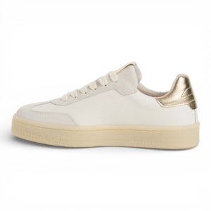 Women's White Leather Golden Stripes Sneakers
