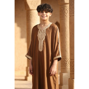 HM60 - Boys Moroccan Thobe Short Sleeve Embroidery Gandoura-TruClothing