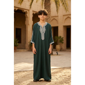 HM60 - Boys Moroccan Thobe Short Sleeve Embroidery Gandoura-TruClothing
