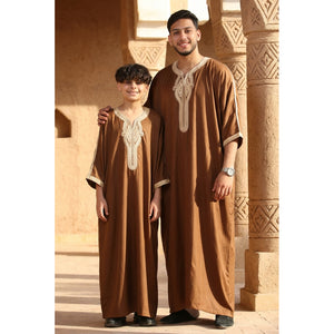 HM60 - Men's Moroccan Thobe Short Sleeve Embroidery Gandoura-TruClothing