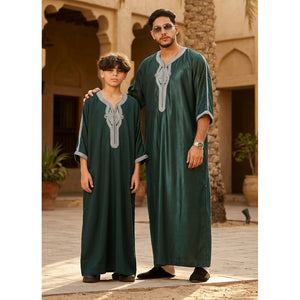 HM60 - Men's Moroccan Thobe Short Sleeve Embroidery Gandoura-TruClothing