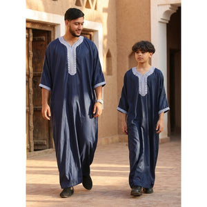 HM61 - Men's Moroccan Thobe Short Sleeve Embroidery Gandoura-TruClothing