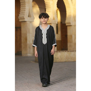 HM62 - Boys Moroccan Thobe Short Sleeve Embroidery Gandoura-TruClothing