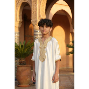 HM62 - Boys Moroccan Thobe Short Sleeve Embroidery Gandoura-TruClothing