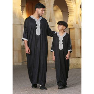 HM62 - Men's Moroccan Thobe Short Sleeve Embroidery Gandoura-TruClothing