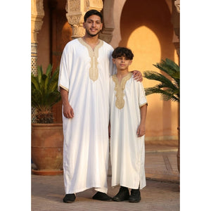 HM62 - Men's Moroccan Thobe Short Sleeve Embroidery Gandoura-TruClothing