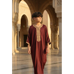 HM63 - Boys Moroccan Thobe Short Sleeve Embroidery Gandoura-TruClothing