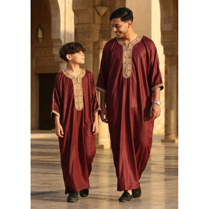 HM63 - Men's Moroccan Thobe Short Sleeve Embroidery Gandoura-TruClothing