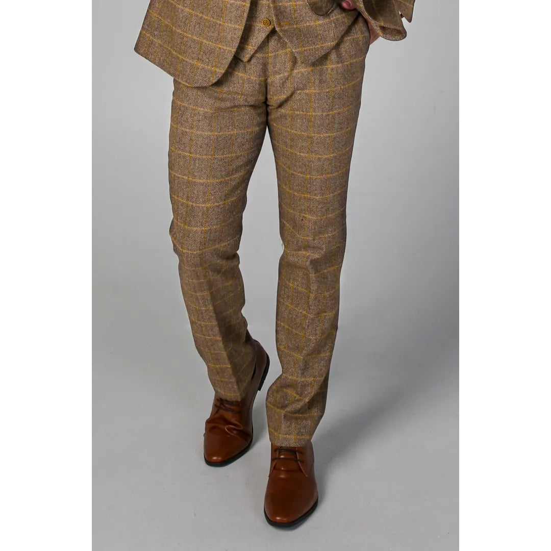 Pantalon marron pour homme tweed de laine mélangée à chevrons