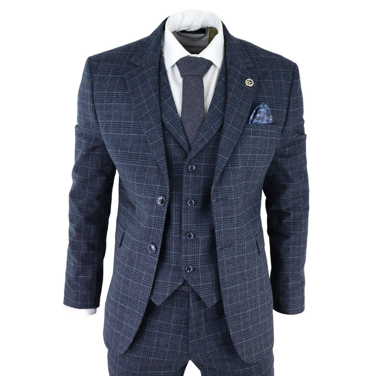Traje tweed de 3 piezas en color azul ideal para un look vintage de 1920 al estilo Gatsby Blinders para hombre