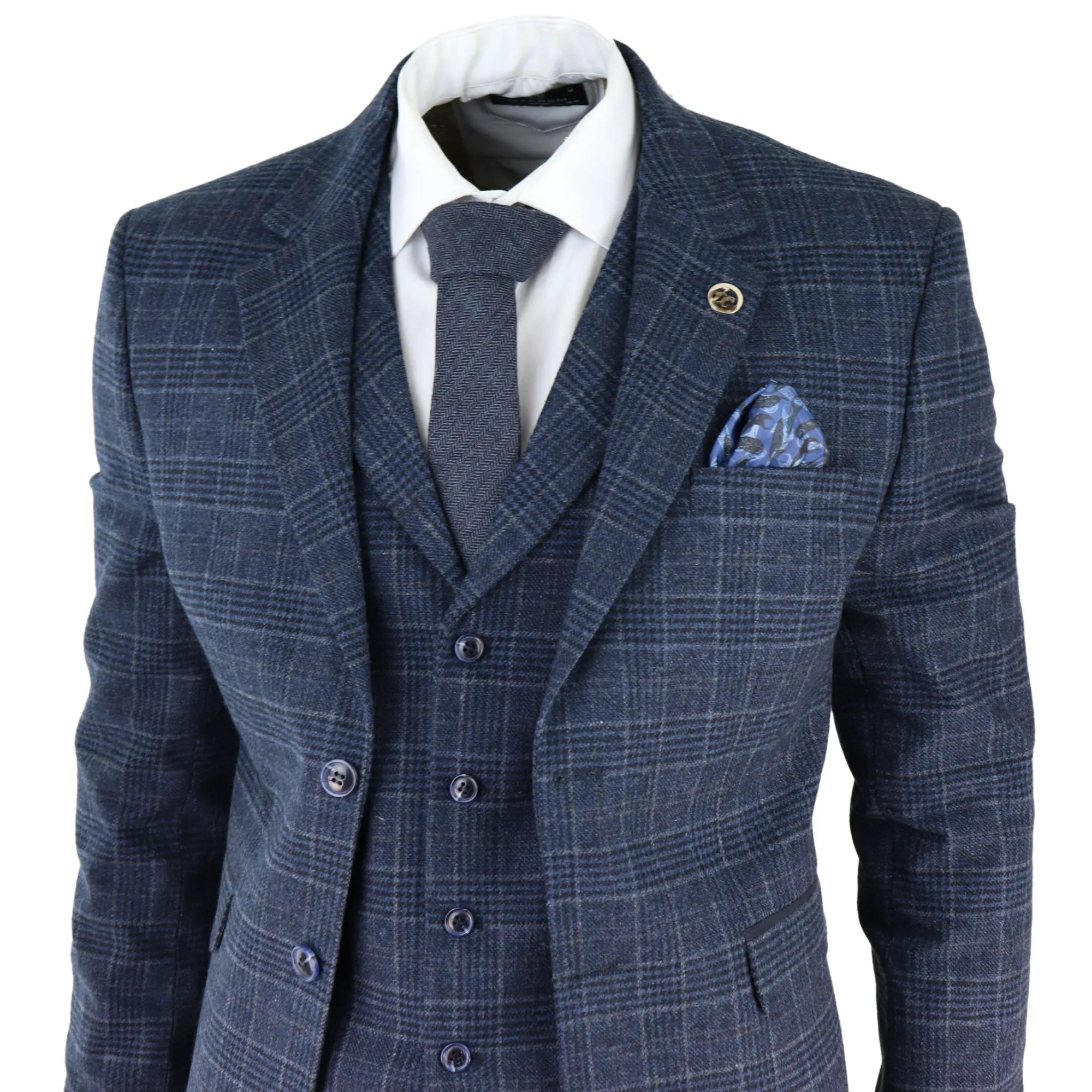 Traje tweed de 3 piezas en color azul ideal para un look vintage de 1920 al estilo Gatsby Blinders para hombre