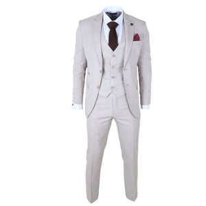IM1 - Men's Classic Plain Cream 3 Piece Suit-TruClothing