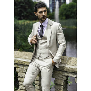 IM1 - Men's Classic Plain Cream 3 Piece Suit-TruClothing