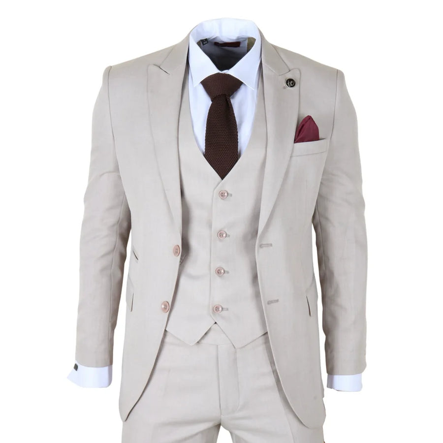 IM1 - Men's Classic Plain Cream 3 Piece Suit-TruClothing