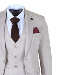 IM1 - Men's Classic Plain Cream 3 Piece Suit-TruClothing