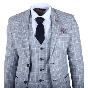 IM11 - Men's Light Blue 3 Piece Plaid Check Suit-TruClothing