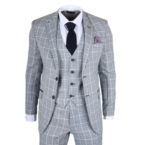 IM11 - Men's Light Blue 3 Piece Plaid Check Suit-TruClothing