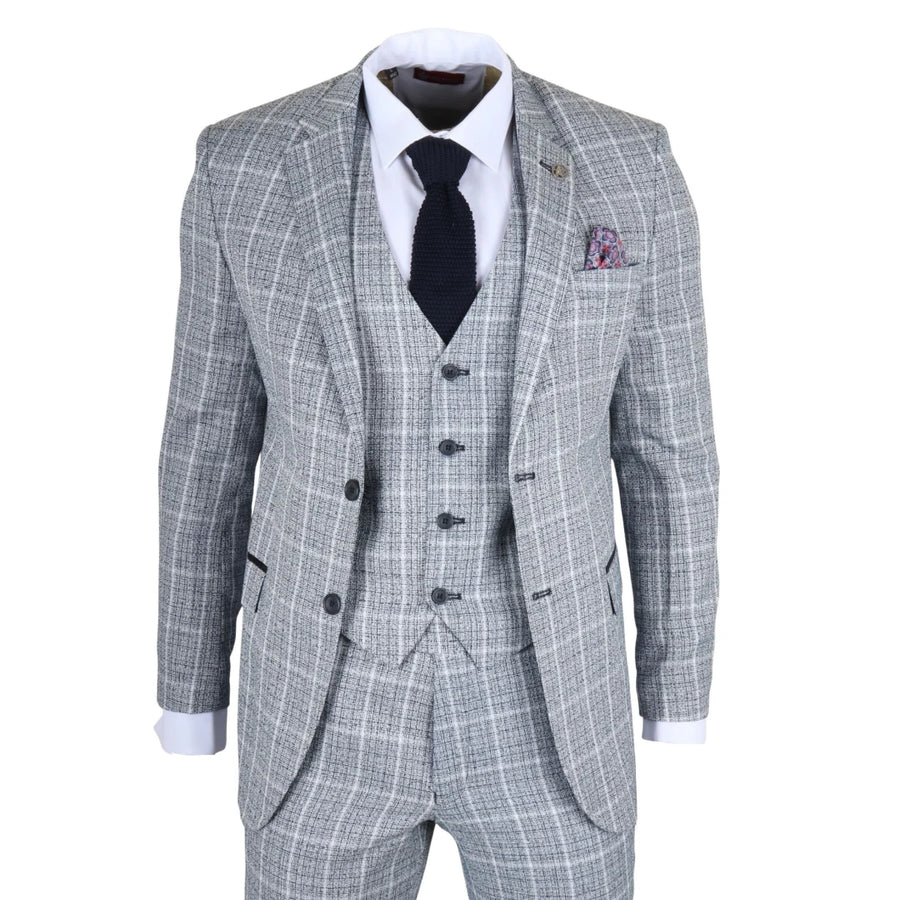 IM11 - Men's Light Blue 3 Piece Plaid Check Suit-TruClothing