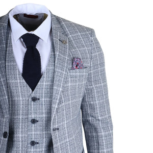 IM11 - Men's Light Blue 3 Piece Plaid Check Suit-TruClothing