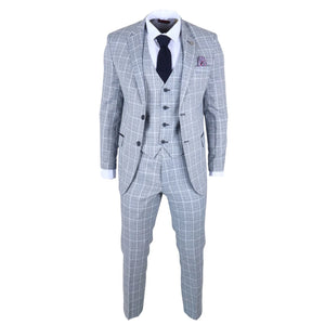 IM11 - Men's Light Blue 3 Piece Plaid Check Suit-TruClothing