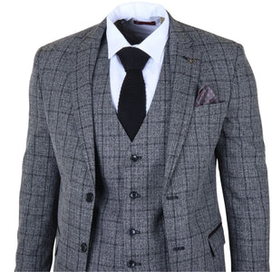 IM11 - Men's Charcoal 3 Piece Tailored Fit Check Suit-TruClothing