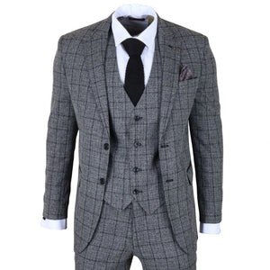 IM11 - Men's Charcoal 3 Piece Tailored Fit Check Suit-TruClothing