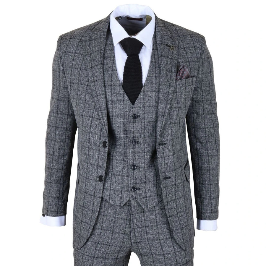 IM11 - Men's Charcoal 3 Piece Tailored Fit Check Suit-TruClothing