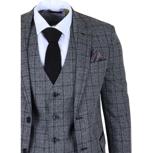 IM11 - Men's Charcoal 3 Piece Tailored Fit Check Suit-TruClothing