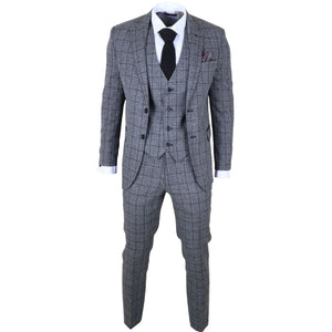 IM11 - Men's Charcoal 3 Piece Tailored Fit Check Suit-TruClothing