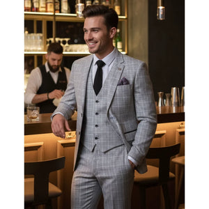 IM11 - Men's Grey 3 Piece Tailored Fit Check Suit-TruClothing