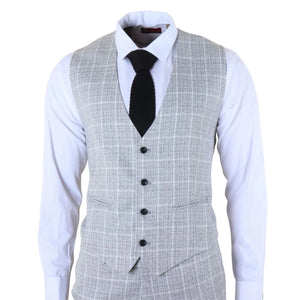 IM11 - Men's Grey 3 Piece Tailored Fit Check Suit-TruClothing