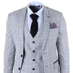IM11 - Men's Grey 3 Piece Tailored Fit Check Suit-TruClothing