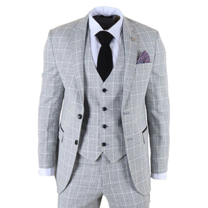 IM11 - Men's Grey 3 Piece Tailored Fit Check Suit-TruClothing