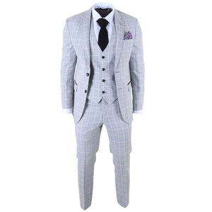 IM11 - Men's Grey 3 Piece Tailored Fit Check Suit-TruClothing