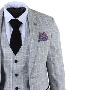 IM11 - Men's Grey 3 Piece Tailored Fit Check Suit-TruClothing