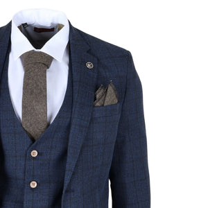 IM11 - Men's Navy 3 Piece Plaid Check Suit-TruClothing