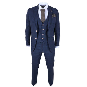 IM11 - Men's Navy 3 Piece Plaid Check Suit-TruClothing
