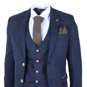 IM11 - Men's Navy 3 Piece Plaid Check Suit-TruClothing