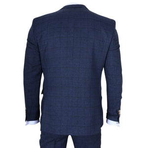 IM11 - Men's Navy 3 Piece Plaid Check Suit-TruClothing