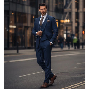 IM11 - Men's Navy 3 Piece Plaid Check Suit-TruClothing
