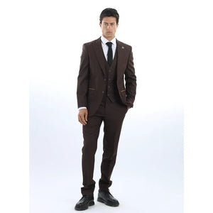 IM32 - Men's Plain Dark Brown 3 Piece Suit-TruClothing