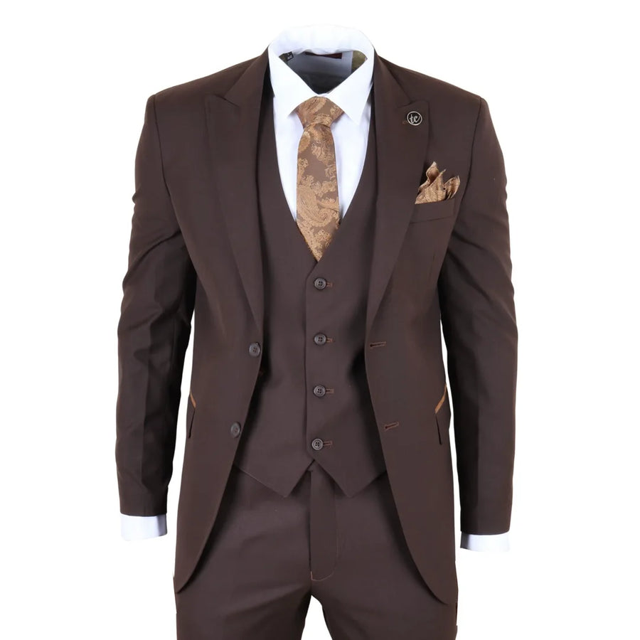 IM32 - Men's Plain Dark Brown 3 Piece Suit-TruClothing