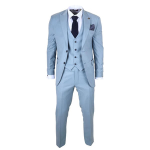 IM32 - Men's Plain Turquoise Blue 3 Piece Suit-TruClothing
