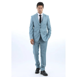 IM32 - Men's Plain Turquoise Blue 3 Piece Suit-TruClothing