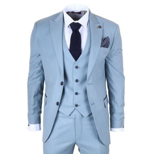 IM32 - Men's Plain Turquoise Blue 3 Piece Suit-TruClothing