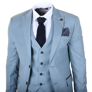 IM32 - Men's Plain Turquoise Blue 3 Piece Suit-TruClothing