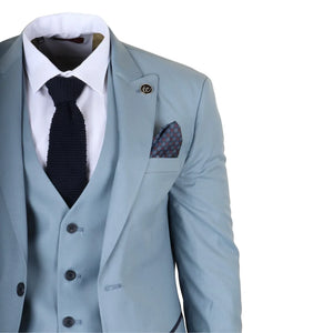 IM32 - Men's Plain Turquoise Blue 3 Piece Suit-TruClothing