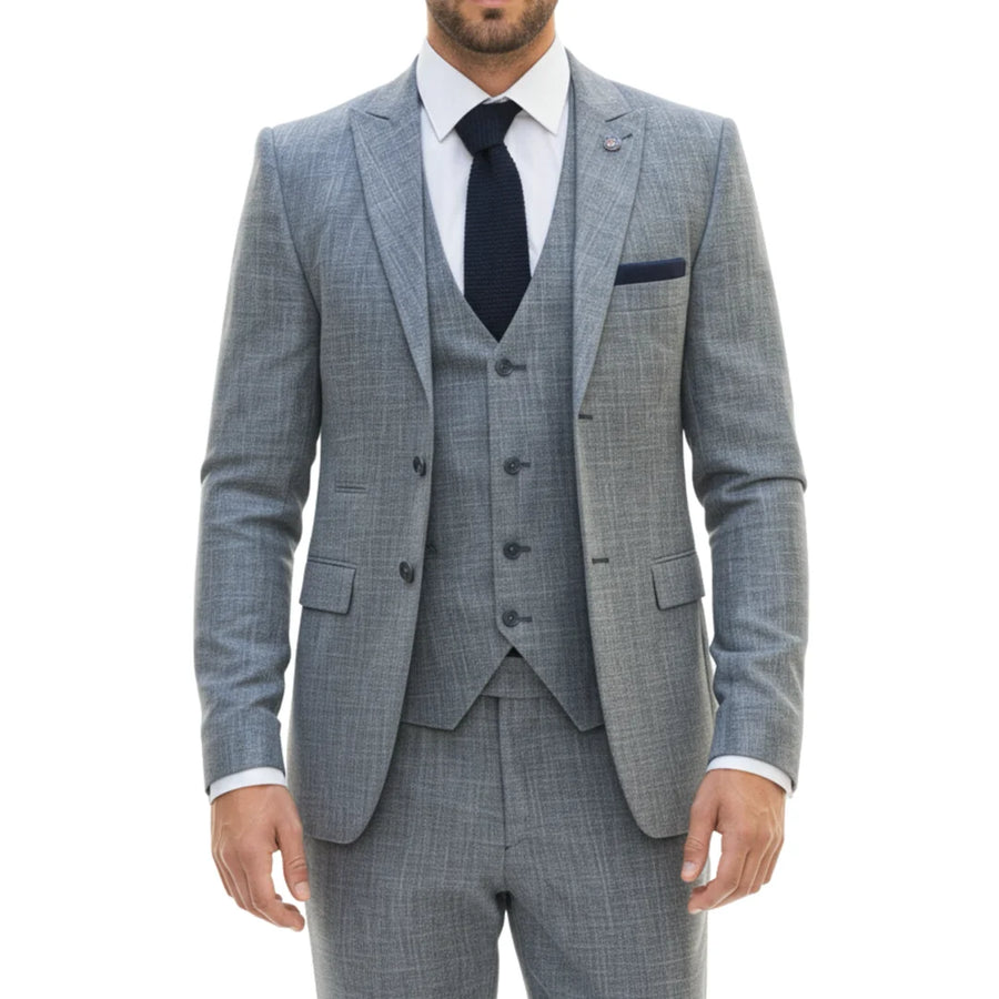 IM33 - Men's 3 Piece Blue Tailored Fit Suit-TruClothing
