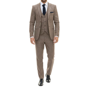 IM33 - Men's 3 Piece Brown Tailored Fit Suit-TruClothing